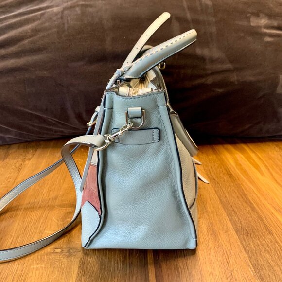 REBECCA MINKOFF Colorblock Chevron Satchel Big Regan Handbag Leather Purse Bag - Picture 4 of 14